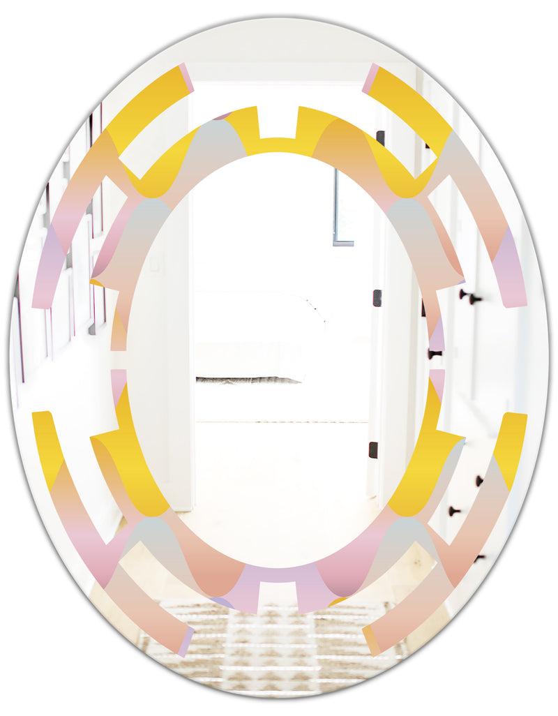 DesignQ Golden Geometrical Diamond Pattern II - Modern Round Or Oval Wall Mirror - Space