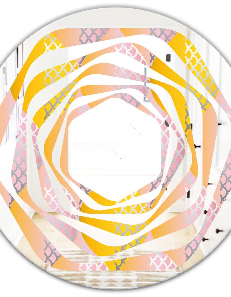 DesignQ Golden Geometrical Diamond Pattern IV - Modern Round Or Oval Wall Mirror - Whirl