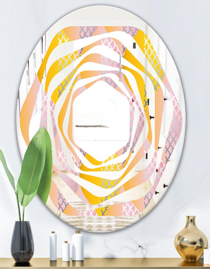 DesignQ Golden Geometrical Diamond Pattern IV - Modern Round Or Oval Wall Mirror - Whirl