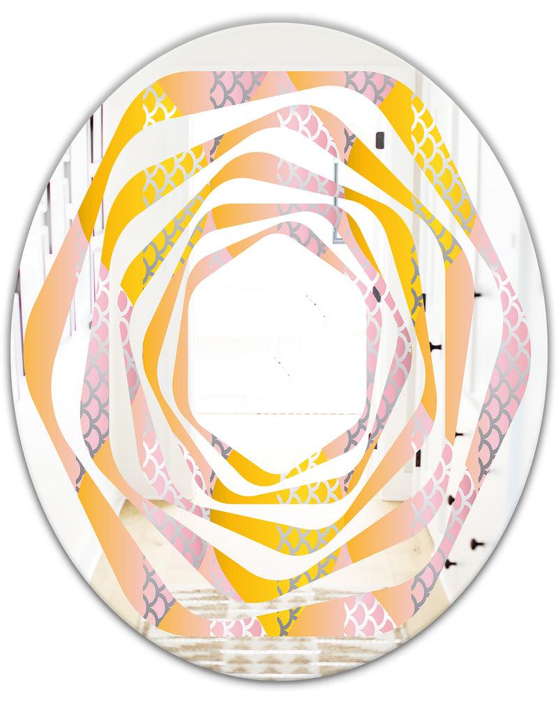 DesignQ Golden Geometrical Diamond Pattern IV - Modern Round Or Oval Wall Mirror - Whirl