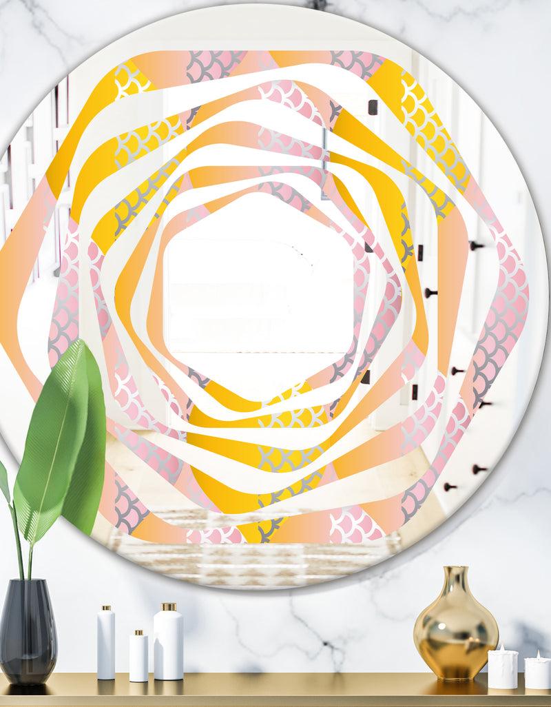 DesignQ Golden Geometrical Diamond Pattern IV - Modern Round or Oval Wall Mirror - Whirl