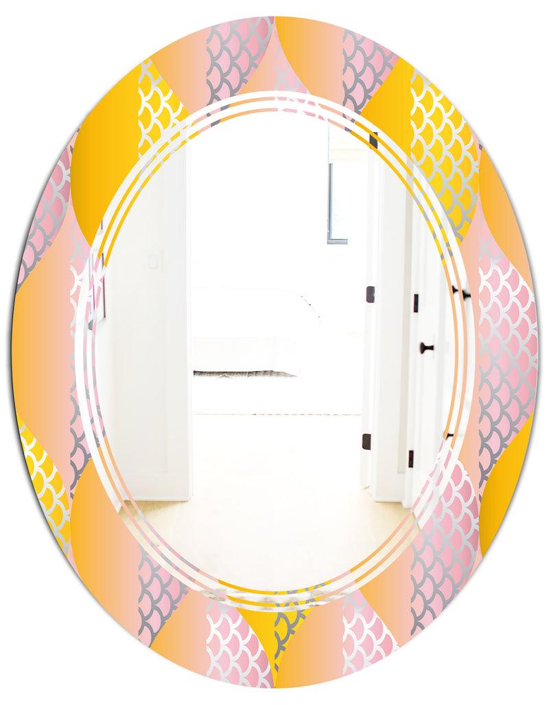 DesignQ Golden Geometrical Diamond Pattern IV - Modern Round Or Oval Wall Mirror - Triple C