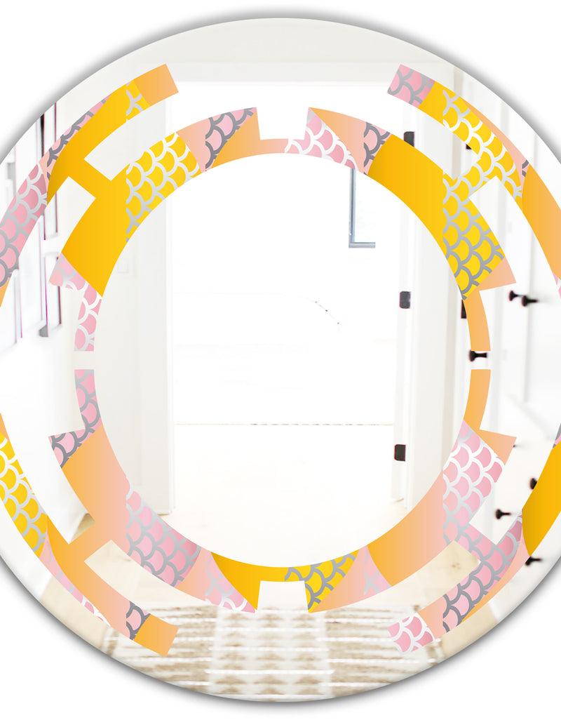 DesignQ Golden Geometrical Diamond Pattern IV - Modern Round Or Oval Wall Mirror - Space