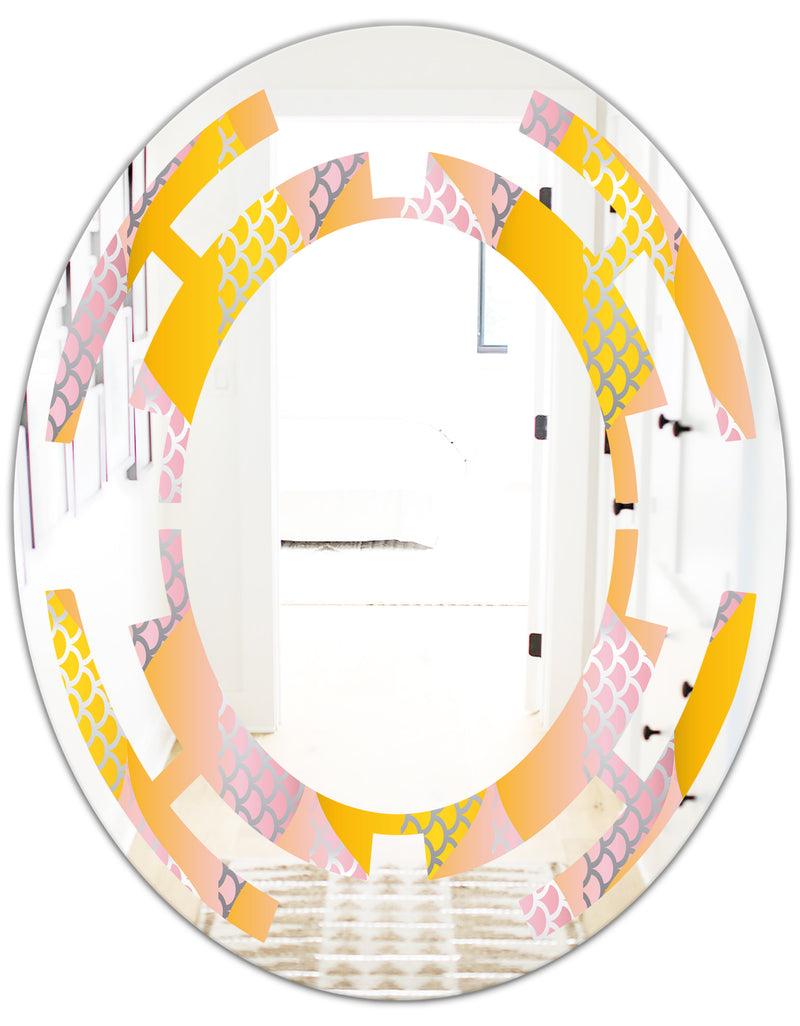 DesignQ Golden Geometrical Diamond Pattern IV - Modern Round Or Oval Wall Mirror - Space