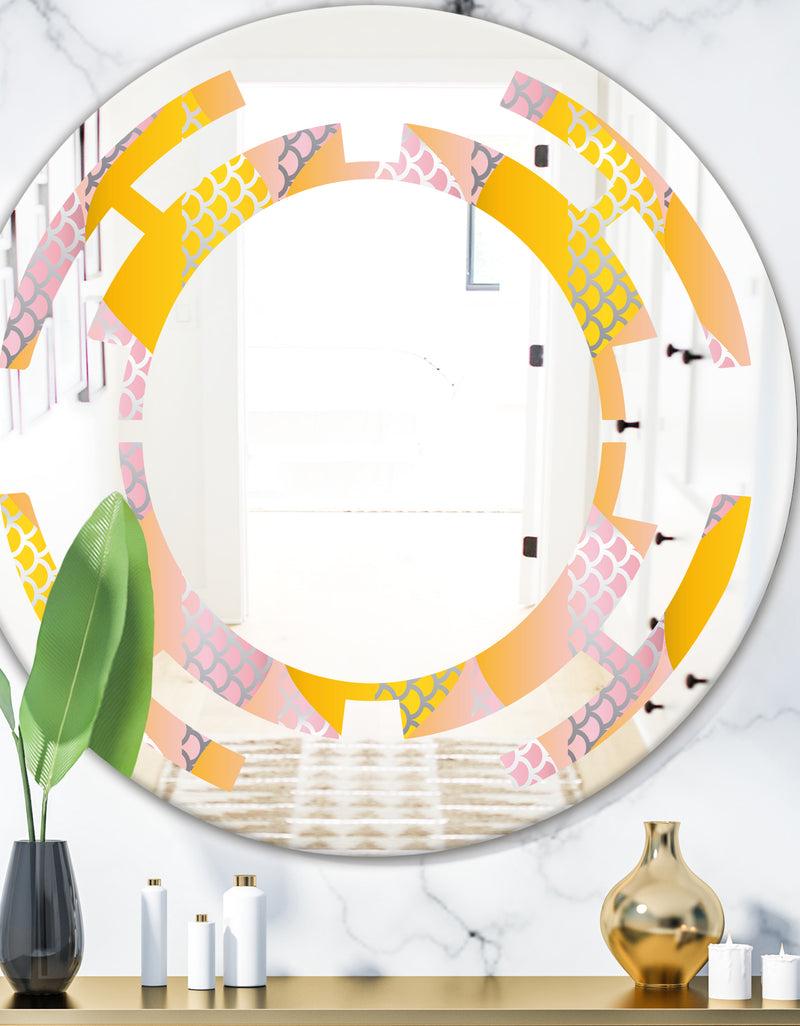 DesignQ Golden Geometrical Diamond Pattern IV - Modern Round or Oval Wall Mirror - Space