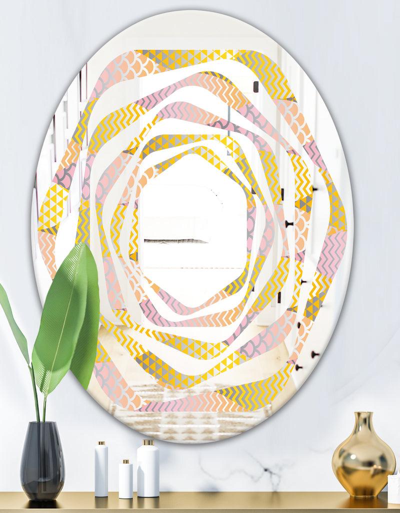 DesignQ Golden Geometrical Fish Scale - Modern Round Or Oval Wall Mirror - Whirl