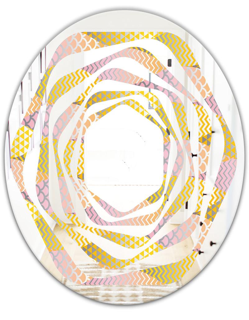 DesignQ Golden Geometrical Fish Scale - Modern Round Or Oval Wall Mirror - Whirl