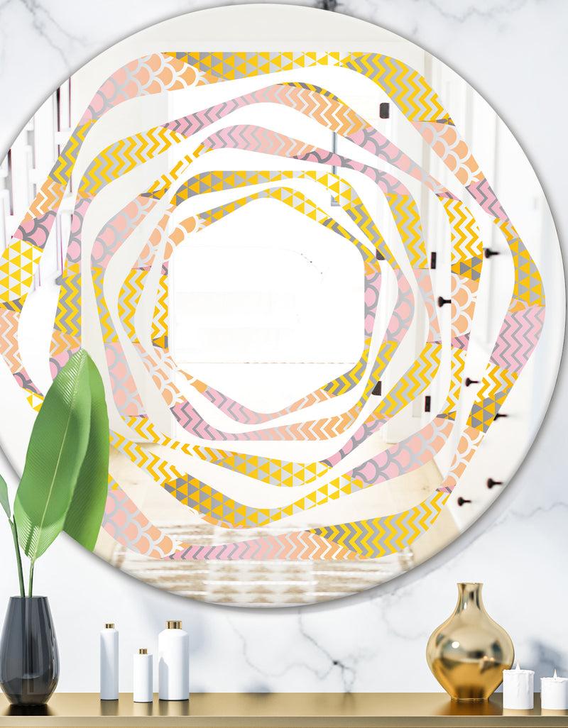 DesignQ Golden Geometrical Fish Scale - Modern Round or Oval Wall Mirror - Whirl