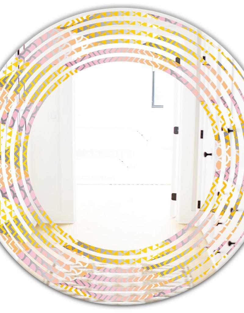 DesignQ Golden Geometrical Fish Scale - Modern Round Or Oval Wall Mirror - Wave