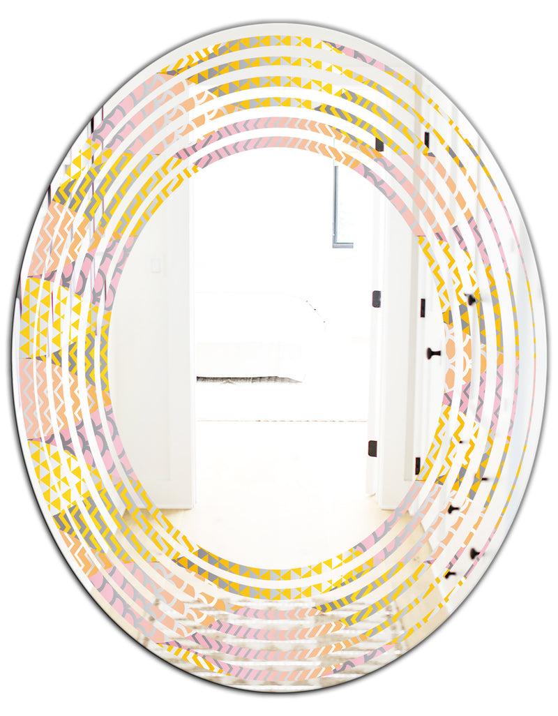 DesignQ Golden Geometrical Fish Scale - Modern Round Or Oval Wall Mirror - Wave