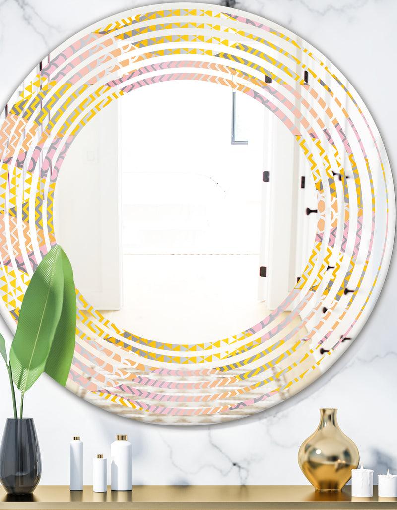 DesignQ Golden Geometrical Fish Scale - Modern Round or Oval Wall Mirror - Wave