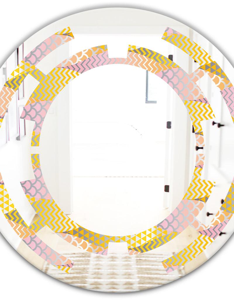 DesignQ Golden Geometrical Fish Scale - Modern Round Or Oval Wall Mirror - Space