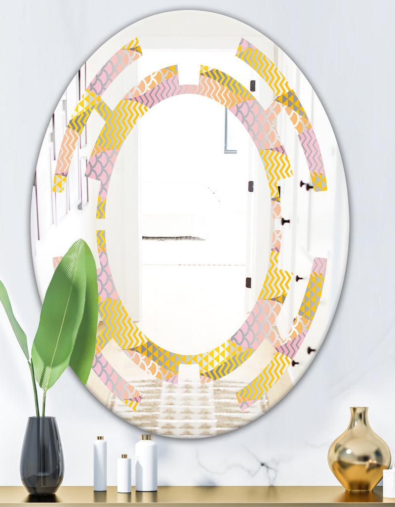 DesignQ Golden Geometrical Fish Scale - Modern Round Or Oval Wall Mirror - Space