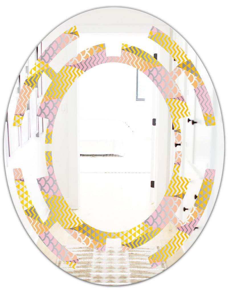 DesignQ Golden Geometrical Fish Scale - Modern Round Or Oval Wall Mirror - Space