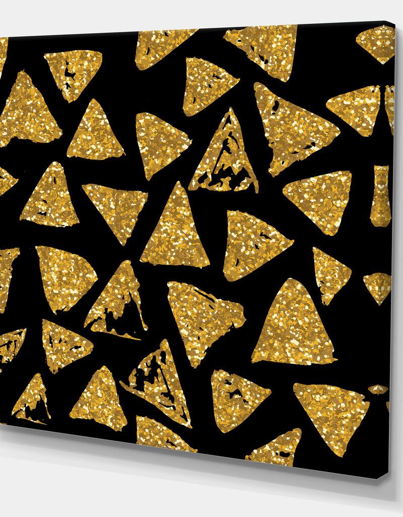 DesignQ Golden Glitter Triangles On Black Background - Modern & Contemporary Canvas Artwork