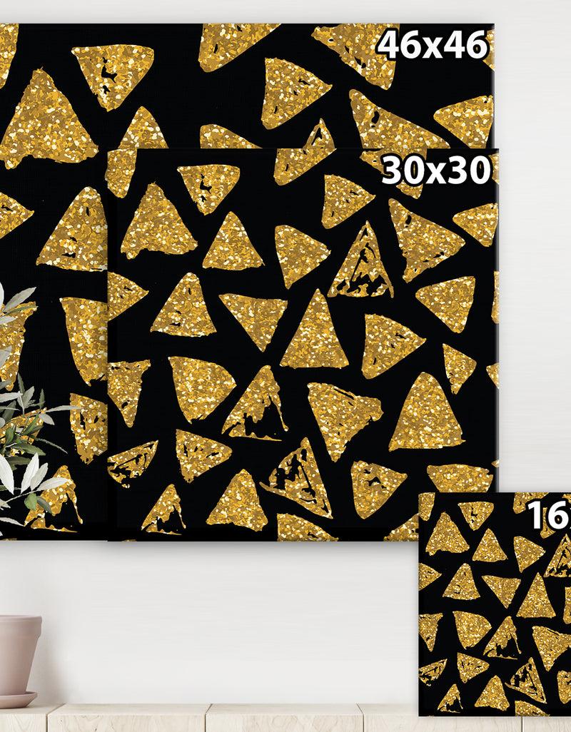 DesignQ Golden Glitter Triangles On Black Background - Modern & Contemporary Canvas Artwork