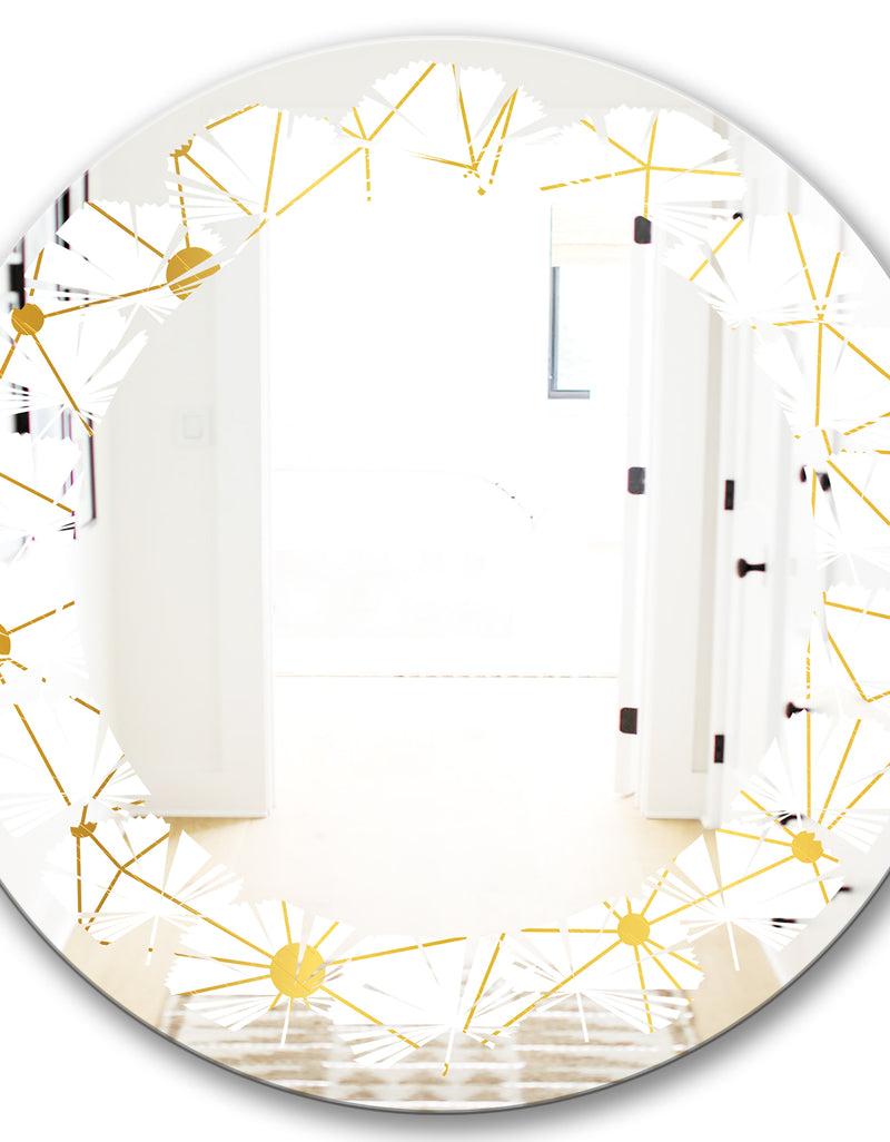 DesignQ Golden Grid I - Modern Round Or Oval Wall Mirror - Leaves