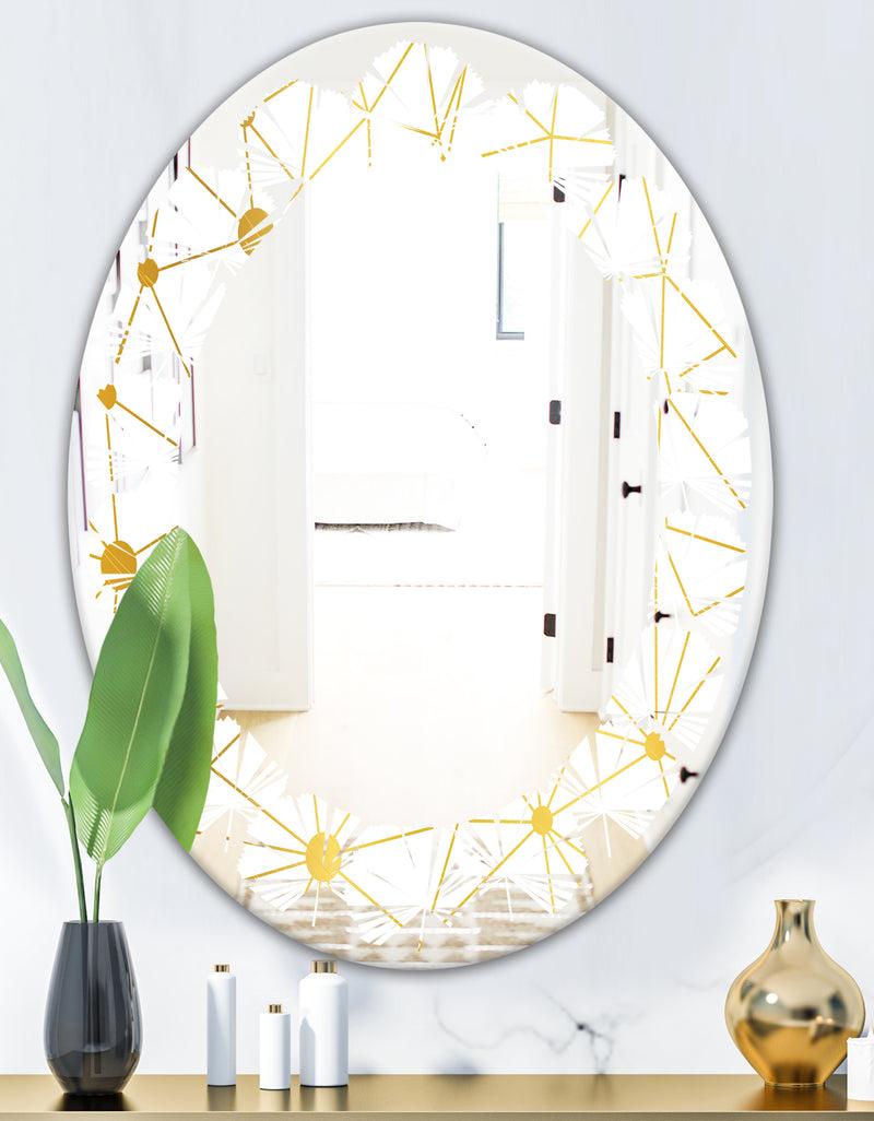 DesignQ Golden Grid I - Modern Round Or Oval Wall Mirror - Leaves
