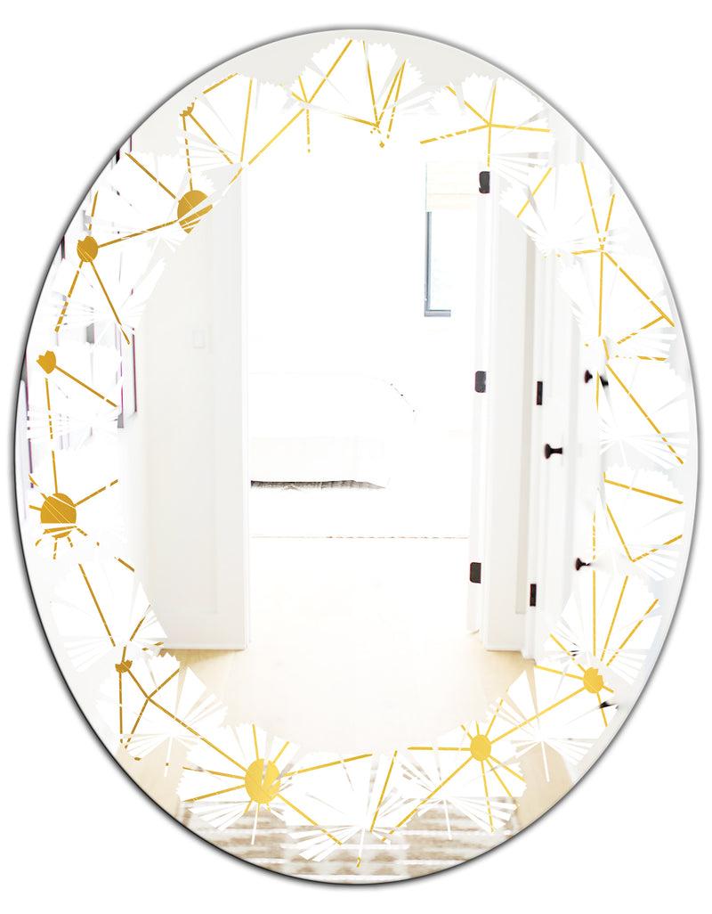 DesignQ Golden Grid I - Modern Round Or Oval Wall Mirror - Leaves