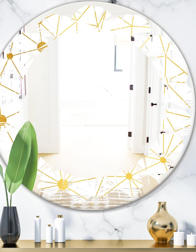 DesignQ Golden Grid I - Modern Round or Oval Wall Mirror - Leaves