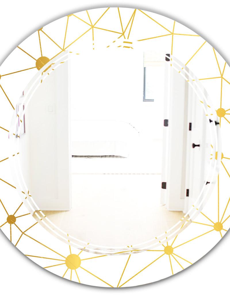 DesignQ Golden Grid I - Modern Round Or Oval Wall Mirror - Triple C