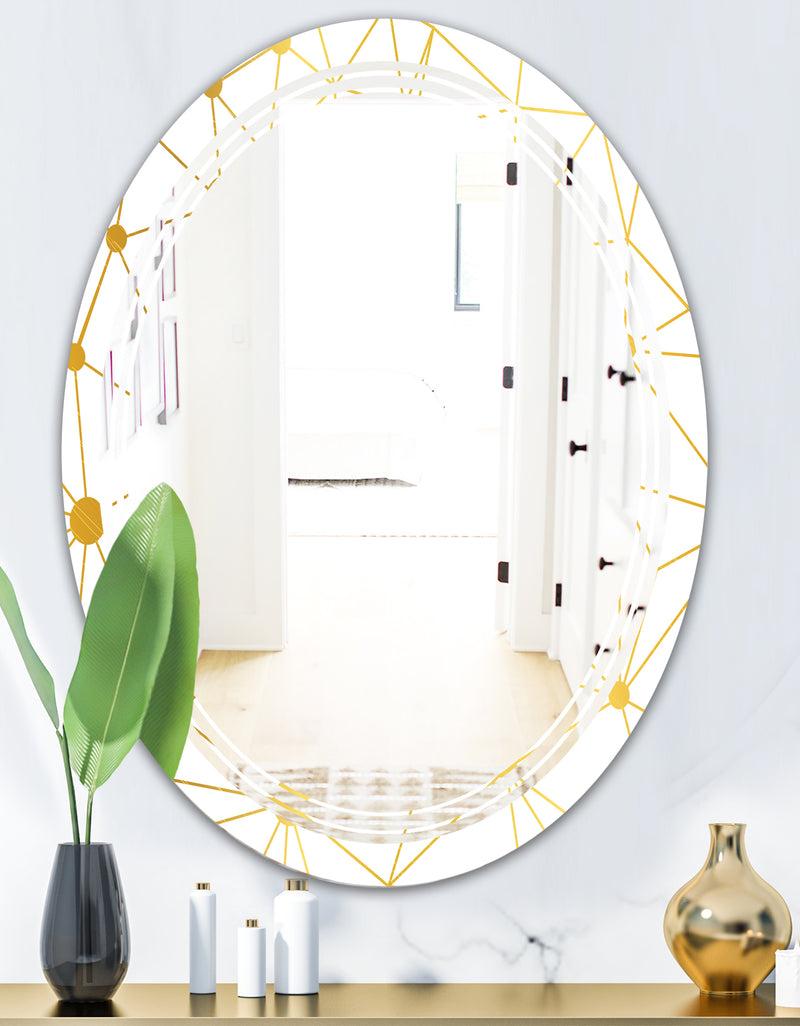 DesignQ Golden Grid I - Modern Round Or Oval Wall Mirror - Triple C