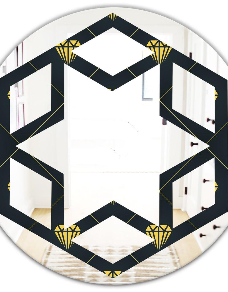 DesignQ Golden Heart Design - Modern Round Or Oval Wall Mirror - Hexagon Star