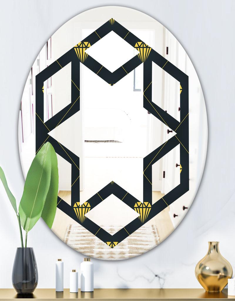 DesignQ Golden Heart Design - Modern Round Or Oval Wall Mirror - Hexagon Star