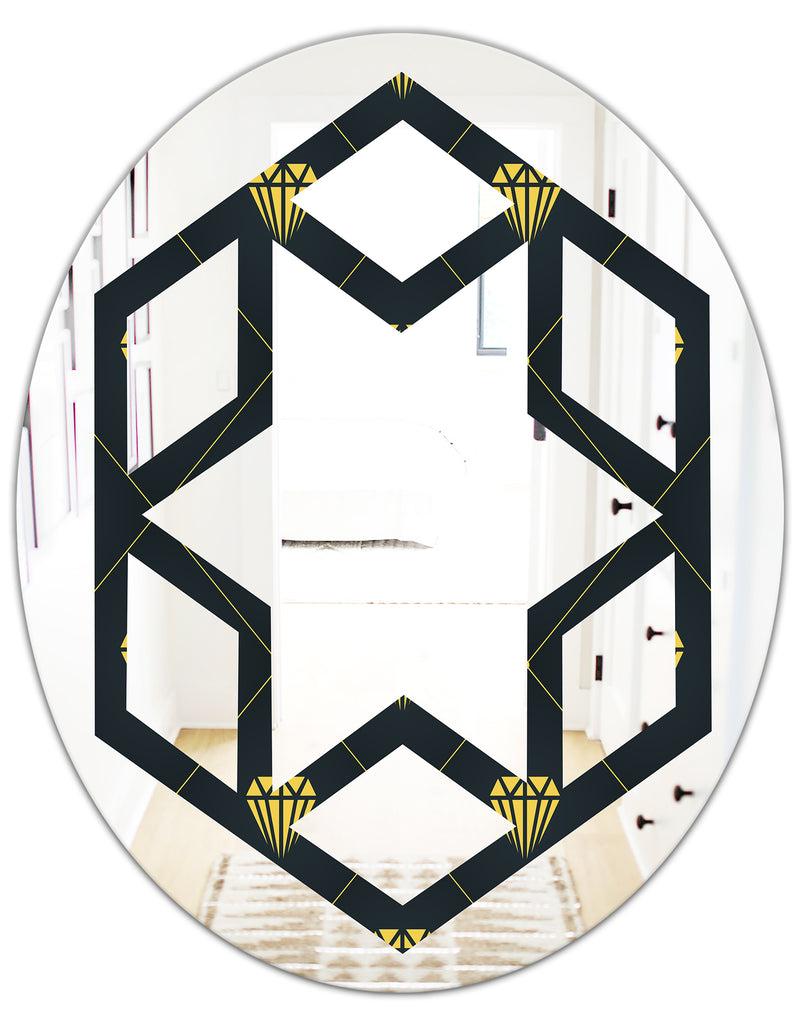 DesignQ Golden Heart Design - Modern Round Or Oval Wall Mirror - Hexagon Star