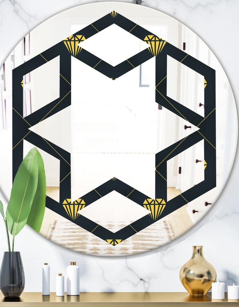 DesignQ Golden Heart Design - Modern Round or Oval Wall Mirror - Hexagon Star