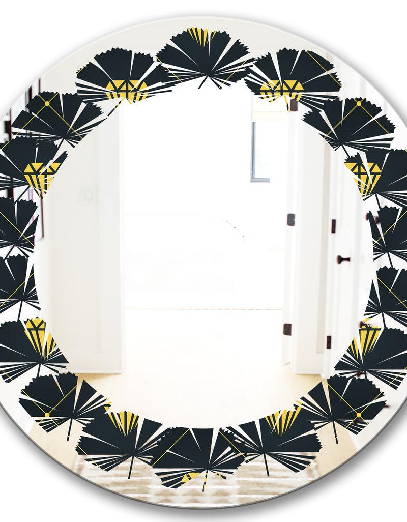 DesignQ Golden Heart Design - Modern Round Or Oval Wall Mirror - Leaves