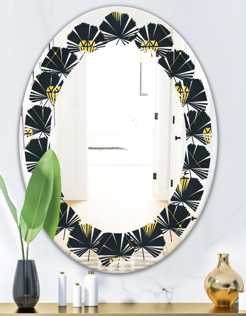 DesignQ Golden Heart Design - Modern Round Or Oval Wall Mirror - Leaves