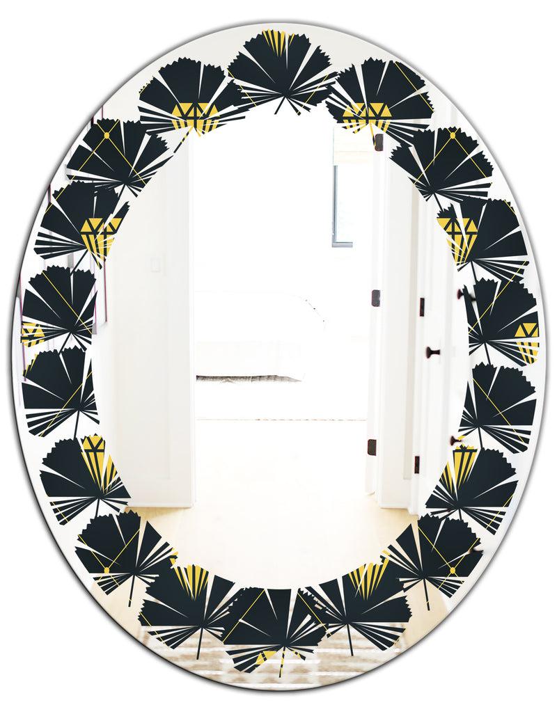 DesignQ Golden Heart Design - Modern Round Or Oval Wall Mirror - Leaves