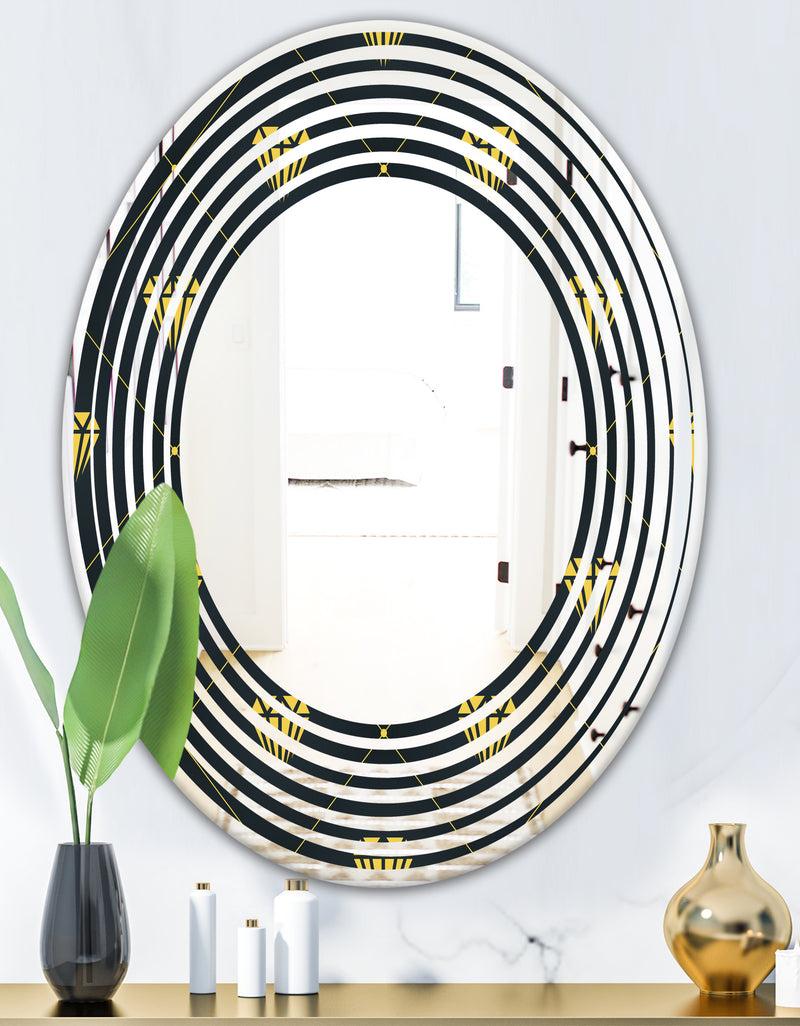 DesignQ Golden Heart Design - Modern Round Or Oval Wall Mirror - Wave