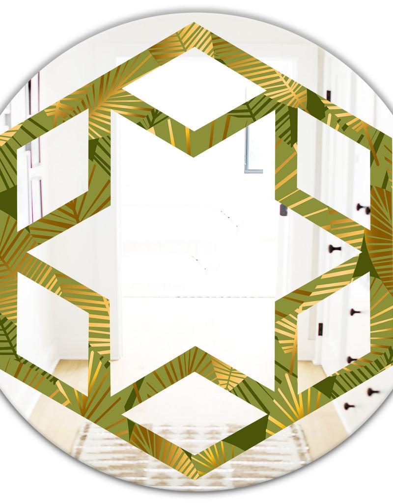 DesignQ Golden Leaves I - Modern Round Or Oval Wall Mirror - Hexagon Star