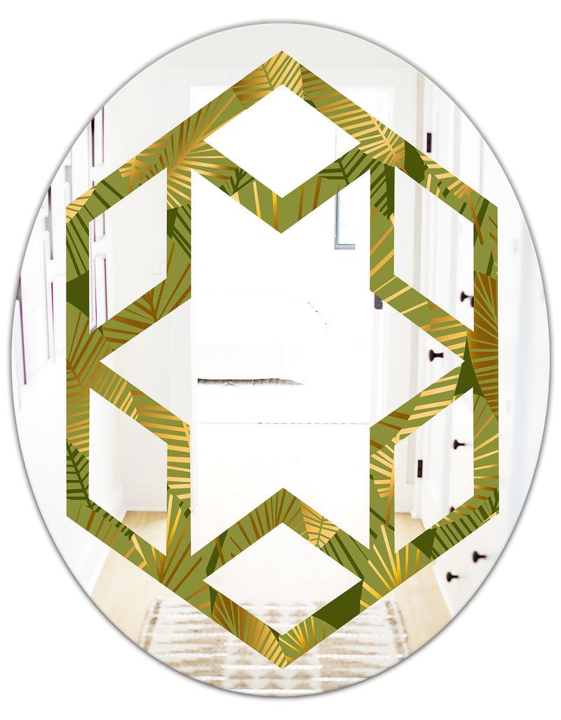 DesignQ Golden Leaves I - Modern Round Or Oval Wall Mirror - Hexagon Star