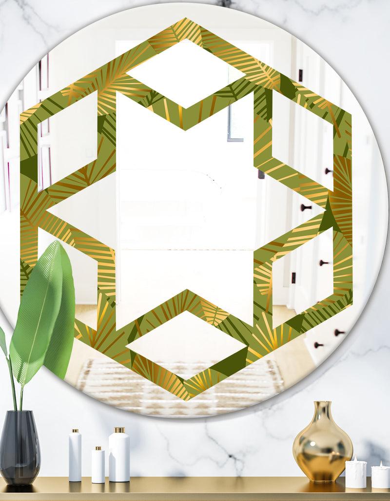 DesignQ Golden Leaves I - Modern Round or Oval Wall Mirror - Hexagon Star