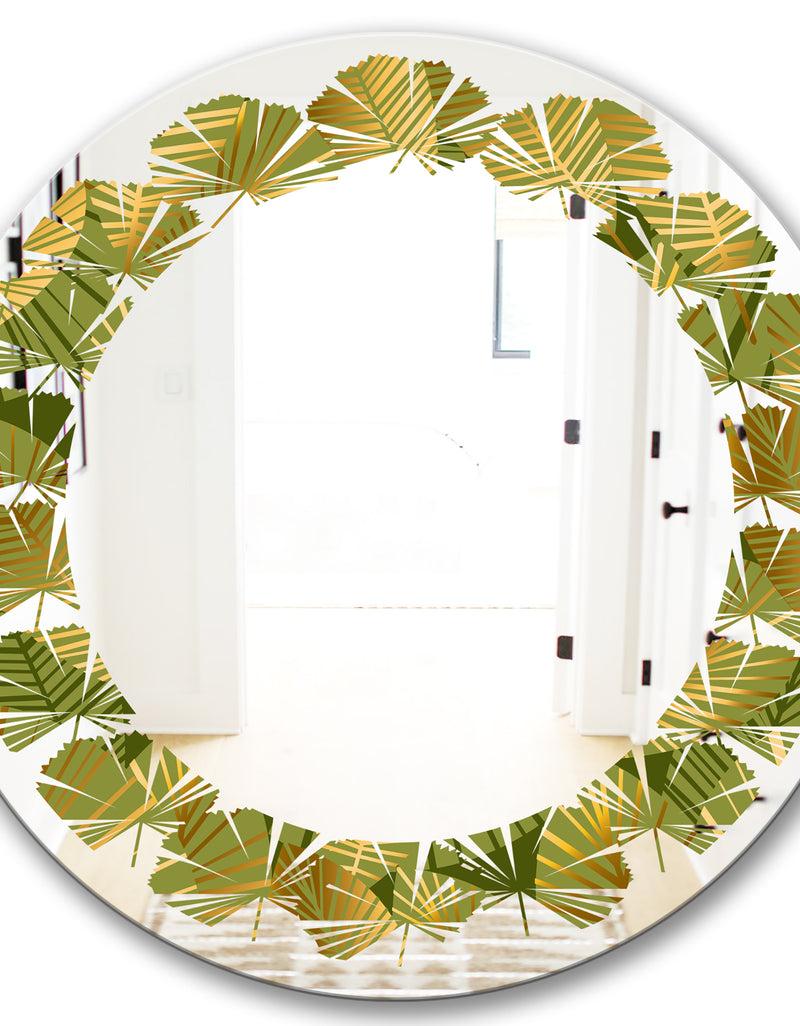 DesignQ Golden Leaves I - Modern Round Or Oval Wall Mirror - Leaves