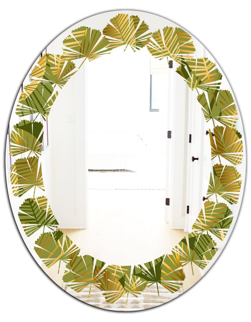 DesignQ Golden Leaves I - Modern Round Or Oval Wall Mirror - Leaves