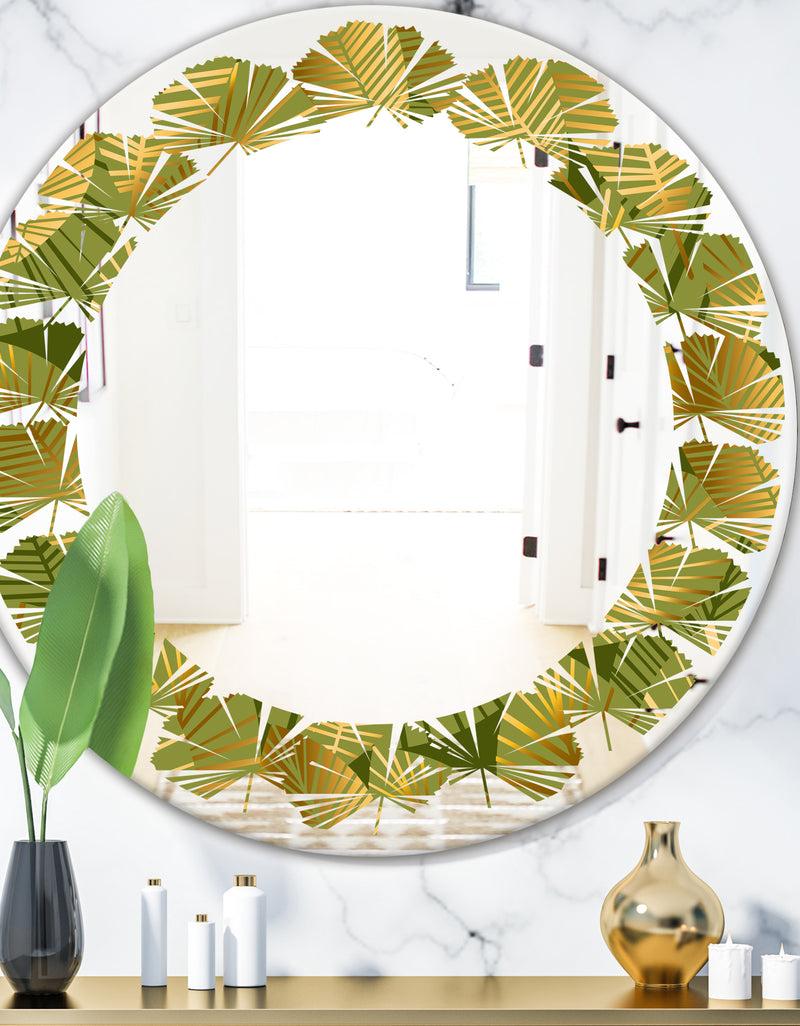 DesignQ Golden Leaves I - Modern Round or Oval Wall Mirror - Leaves