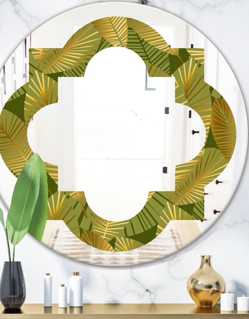 DesignQ Golden Leaves I - Modern Round or Oval Wall Mirror - Quatrefoil