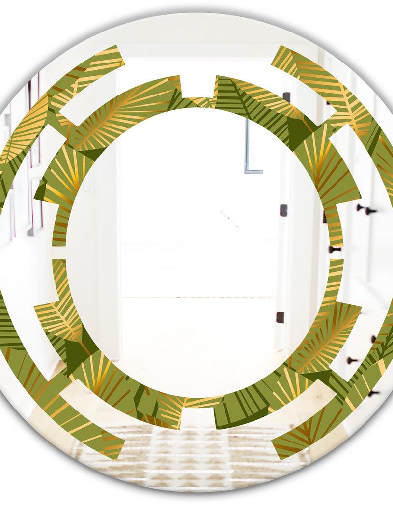 DesignQ Golden Leaves I - Modern Round Or Oval Wall Mirror - Space