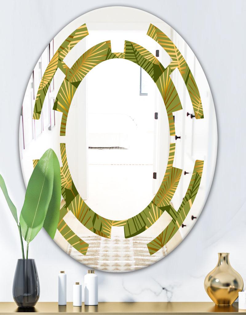 DesignQ Golden Leaves I - Modern Round Or Oval Wall Mirror - Space