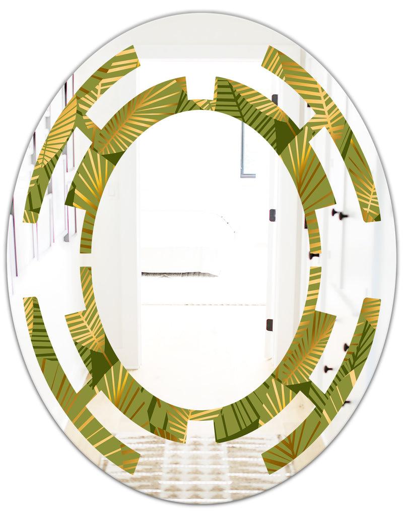 DesignQ Golden Leaves I - Modern Round Or Oval Wall Mirror - Space
