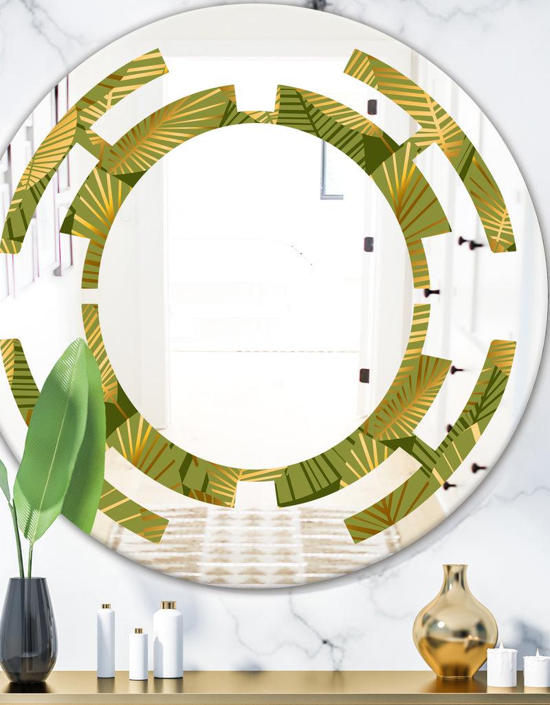 DesignQ Golden Leaves I - Modern Round or Oval Wall Mirror - Space
