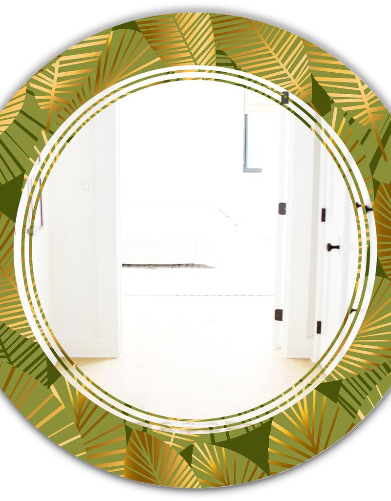 DesignQ Golden Leaves I - Modern Round Or Oval Wall Mirror - Triple C