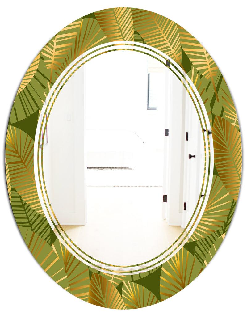 DesignQ Golden Leaves I - Modern Round Or Oval Wall Mirror - Triple C