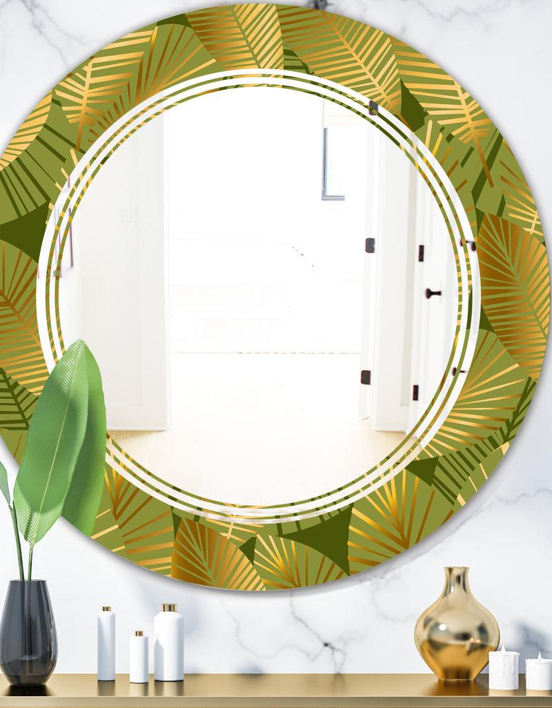 DesignQ Golden Leaves I - Modern Round or Oval Wall Mirror - Triple C
