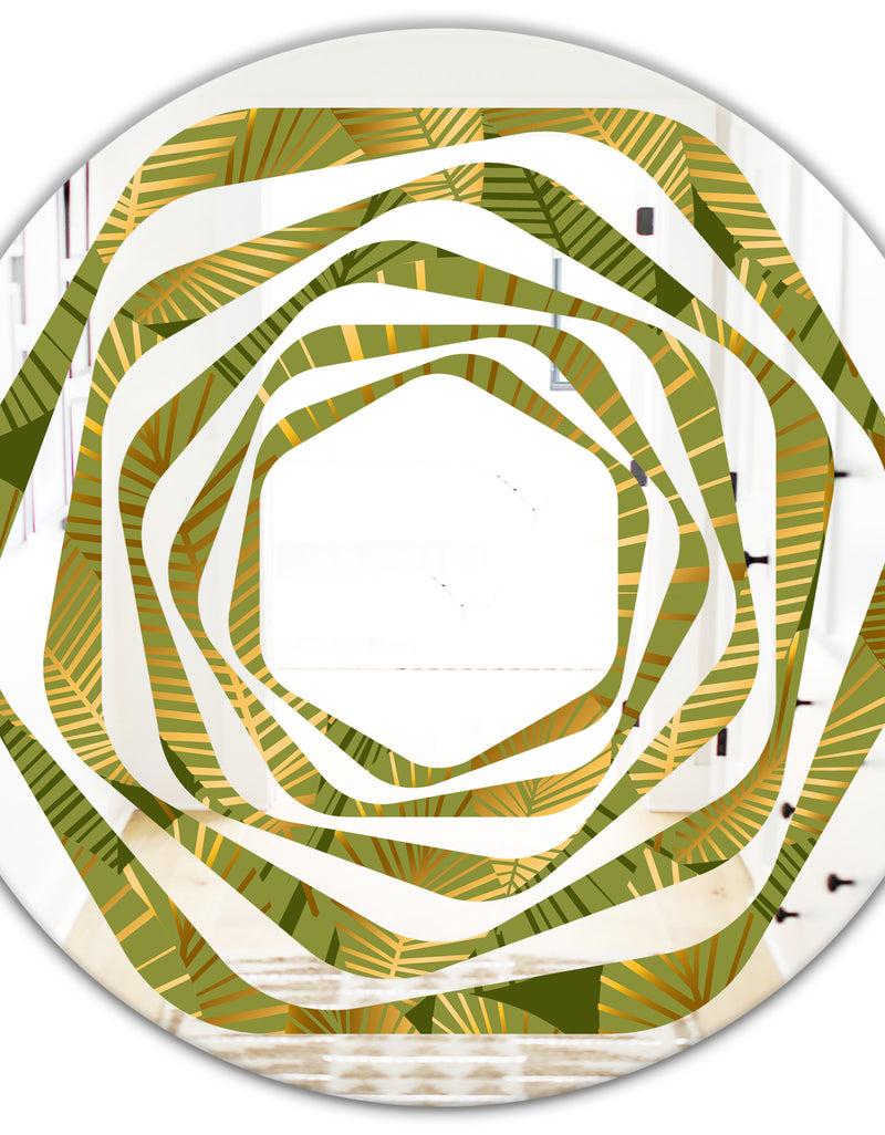 DesignQ Golden Leaves I - Modern Round Or Oval Wall Mirror - Whirl