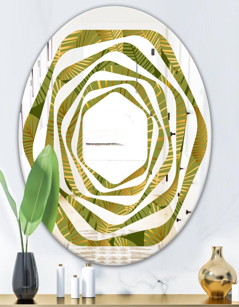 DesignQ Golden Leaves I - Modern Round Or Oval Wall Mirror - Whirl